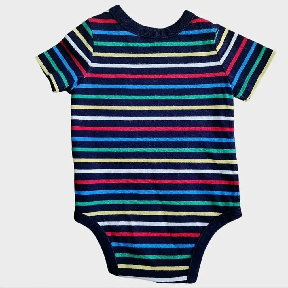 GAP Baby Boys Striped Multicolor Bodysuit with Bear Logo 3-6 Months 100% Cotton